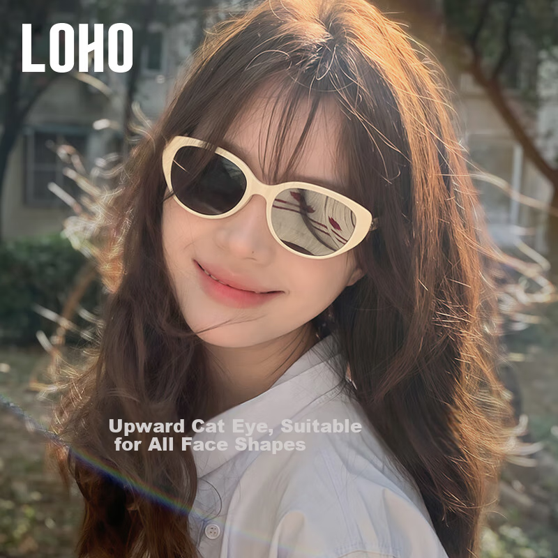 LOHO Cat Eye Sunglasses for Women, Round Face Sun Glasses, Travel Photography, High-End Look, Driving-Specific UV Protectio