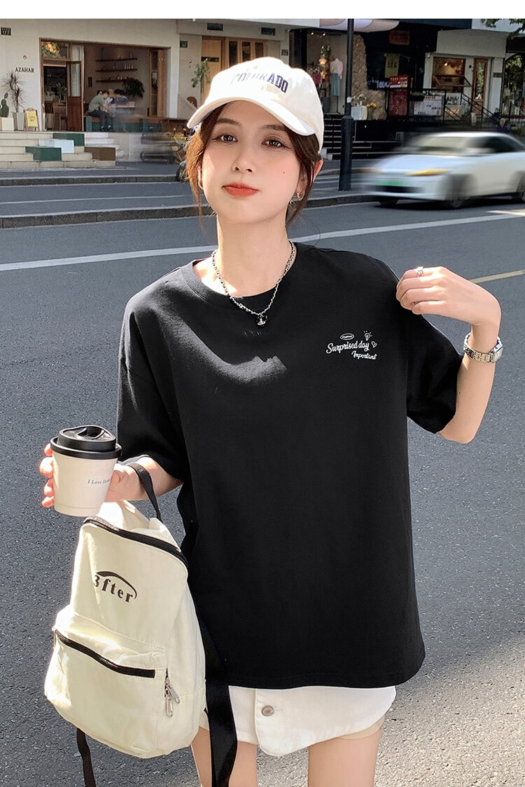 TonLion 2025 Summer Women's Back Text Print Short-Sleeve T-Shirt, Black, M 7