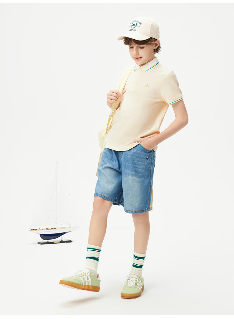Navigare Boys' Polo Shirt, Children's Short-Sleeve T-Shirt, Student Sports Shirt, Antibacterial Breathable Summer Fresh Color-Block Top, Navy Blue, Size 150 9