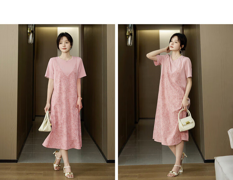 MT Artistic Tie-Dye Summer Urban Commuter Patchwork Crew Neck Short Sleeve T-Shirt A-Line Long Dress for Women 7