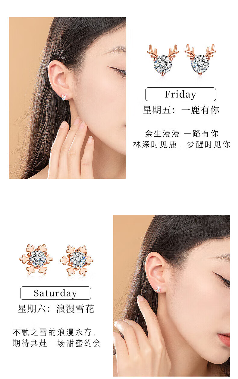 Zhoubaifu Silver Weekly Earrings Gift Box Set for Women, Rose Gold Earrings, Birthday And Christmas Gift for Wome 2