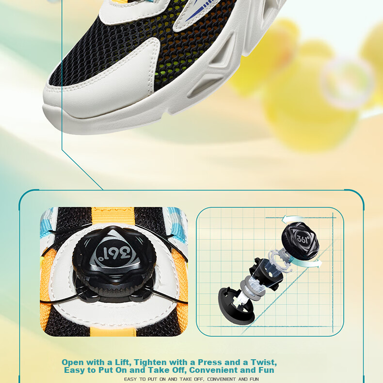 361° Children's Shoes, Kids' Running Shoes Summer, Boys And Girls 3-14 Years Old, Large Mesh Rotary Knob Running Shoes, Pink 36 11