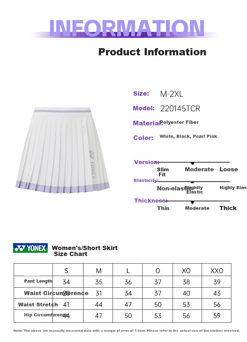 YONEX Badminton Dress for Women, Tennis Sports Skirt for Training And Competition, 220145TCR, White, Size O 2