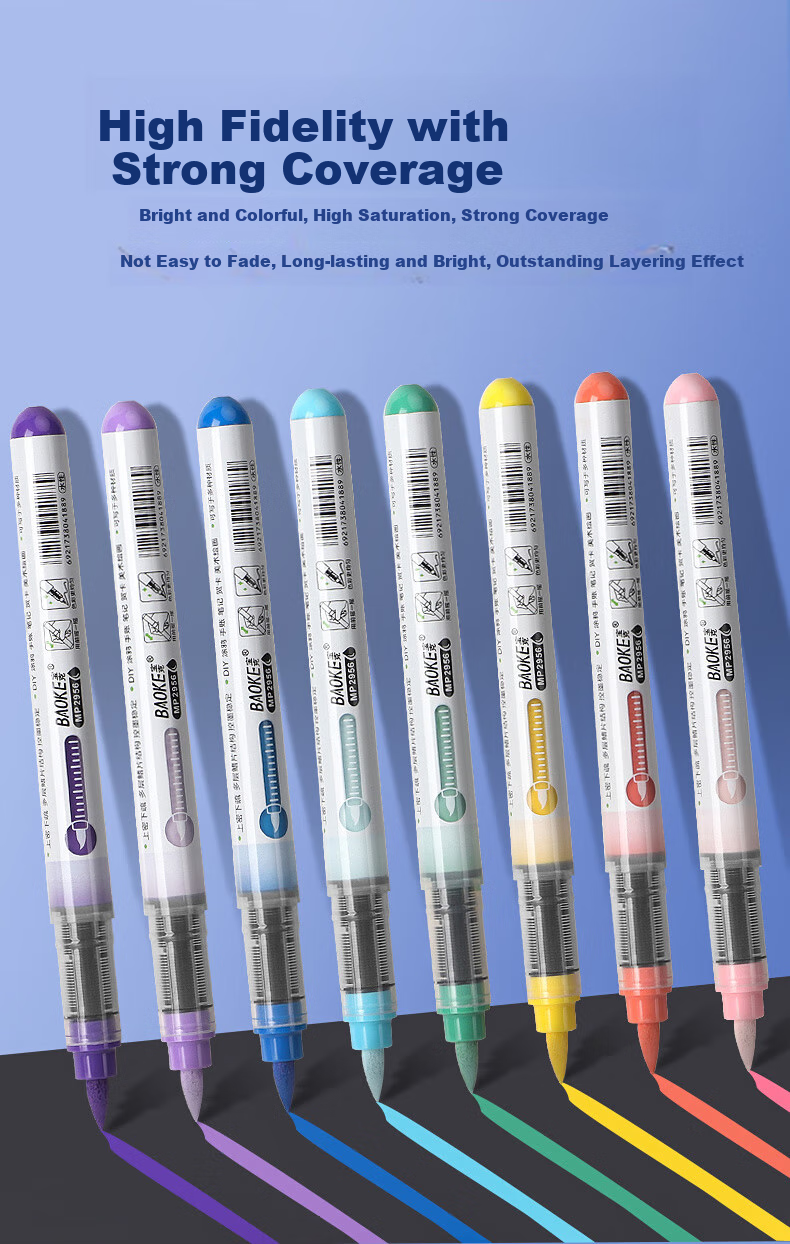 BAOKE MP2956-36 Direct Liquid Soft Tip Acrylic Markers for Students' Drawing, Washable, Safe, Odorless Painting Pens, 36 Colors/set 9
