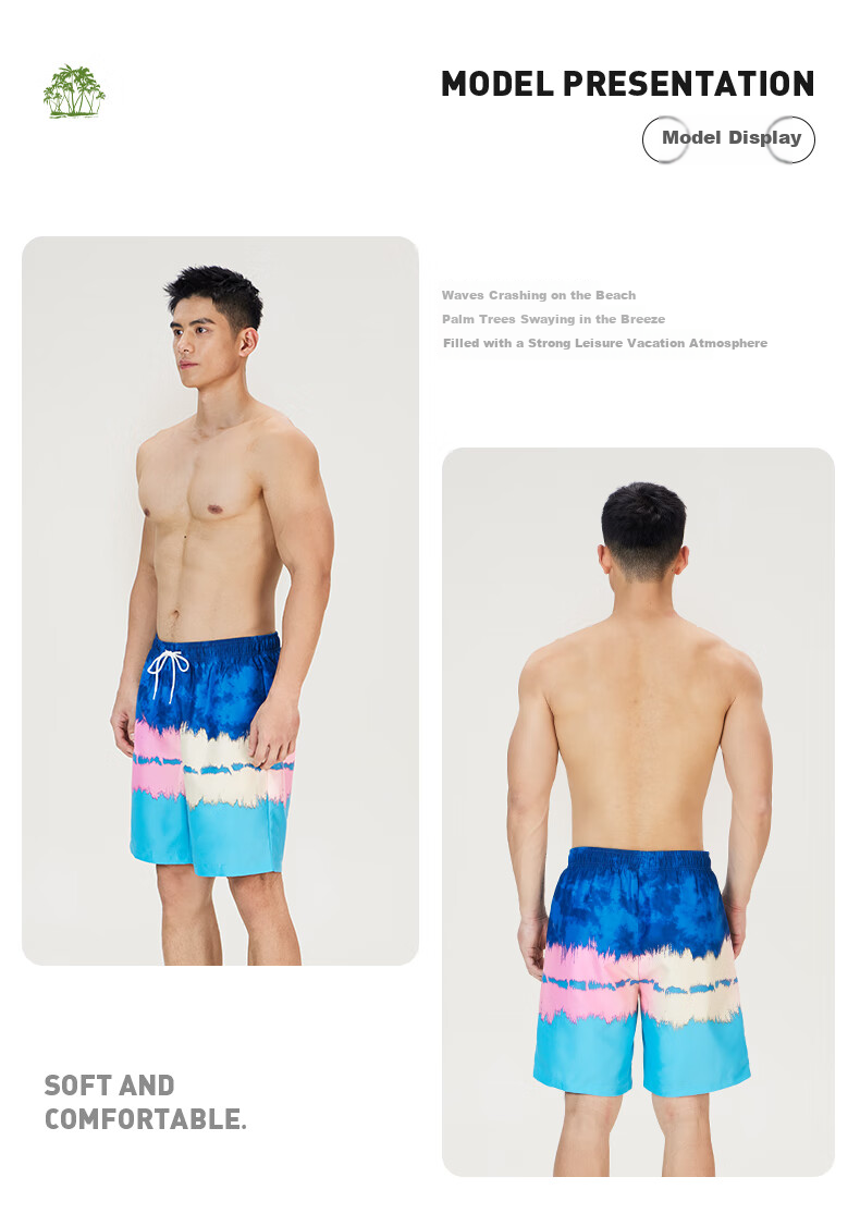 Li-Ning Men's Beach Shorts, Quick-Dry Swimming Trunks, Suitable for Water Activities, Loose-Fitting Hot Spring Swimwear, 0232 Island Style, Size L 8