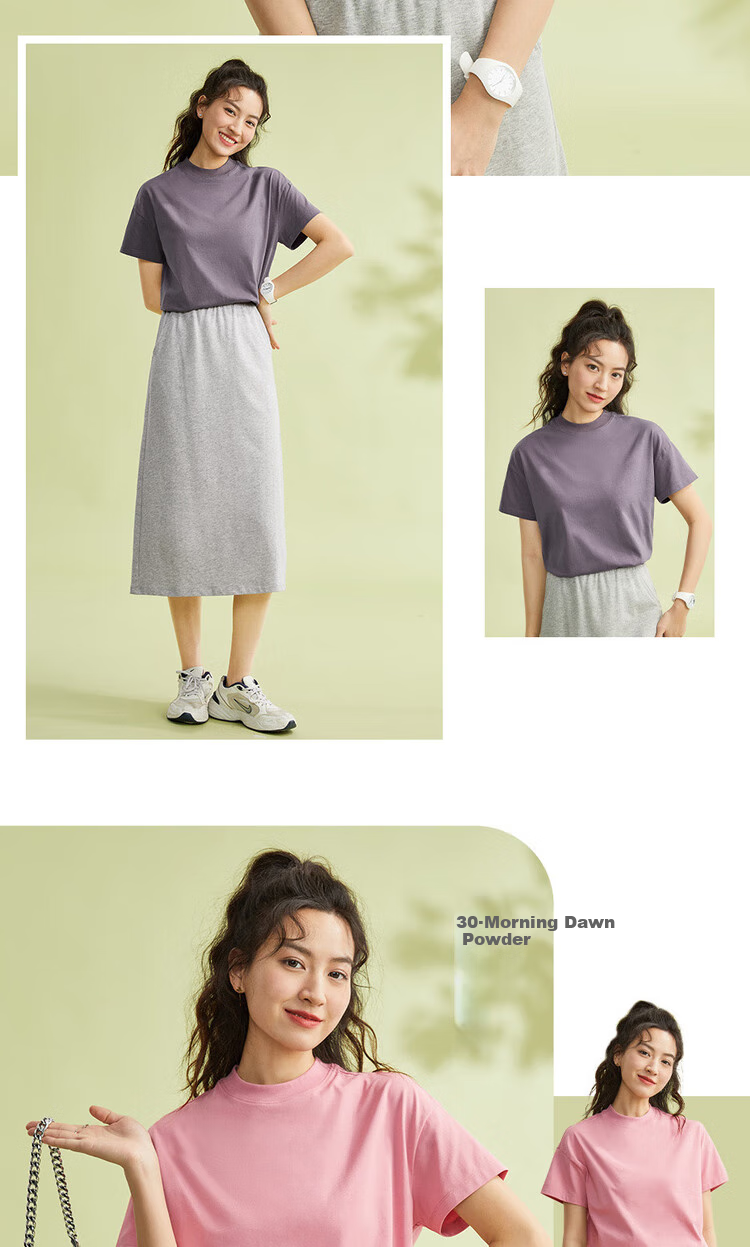 Giordano Women's T-Shirt, Pure Cotton, Skin-Friendly, Elegant Blouse, Comfortable Loose-Fitting Turtleneck Top, Short Sleeve, 05322396 17