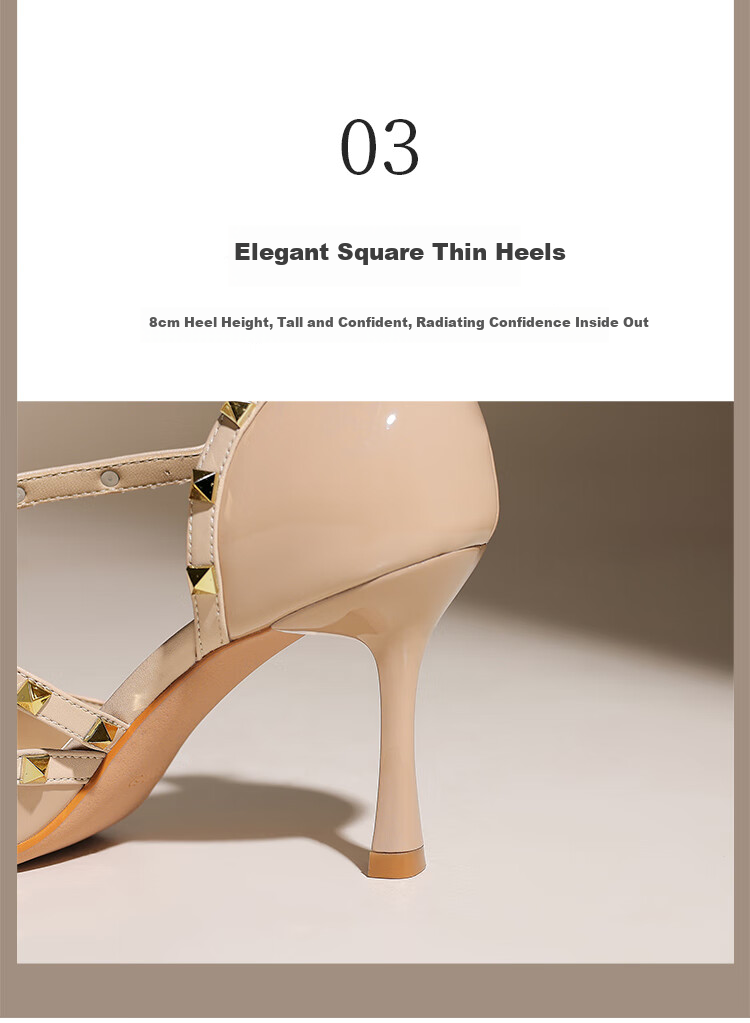 ZHR Rivet High Heels for Women, Elegant Pointed Toe, Socialite Style, Thin Heel Pumps, Sexy Closed-Toe Sandals for Women, IE02, Nude Pink, Size 34 7