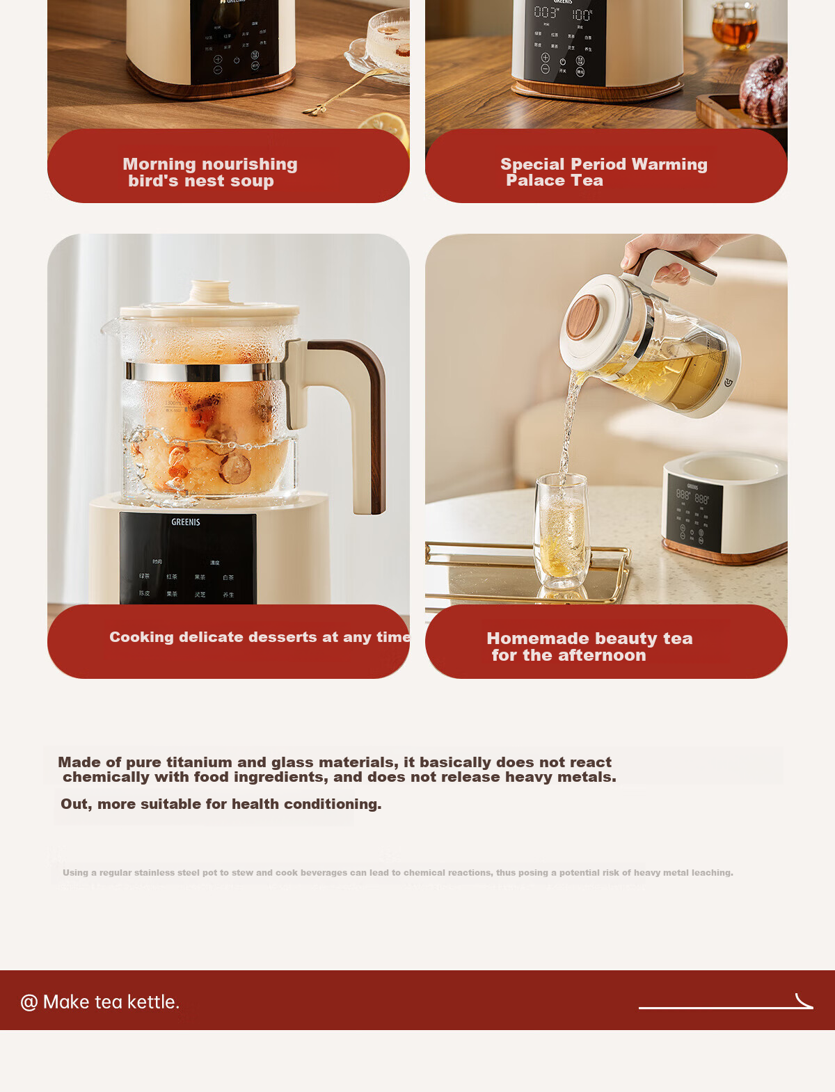 GREENIS Health Pot Pure Titanium Tea Kettle with Chenpi Tea Maker, Home Use Stew Pot, Flower Tea Pot, Water Boiler, Insulated All-In Automatic Constant Temperature Electric Kettle, Electric Stew Pot, Mid-Autumn Festival Gift 10