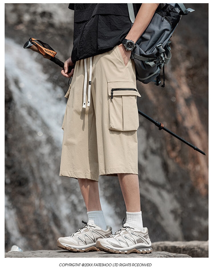 Foss Phil Breathable Quick-Dry Capri Pants for Men, Spring And Summer Loose-Fit Cargo Straight-Leg Casual Trousers K172 Black 2XL 11