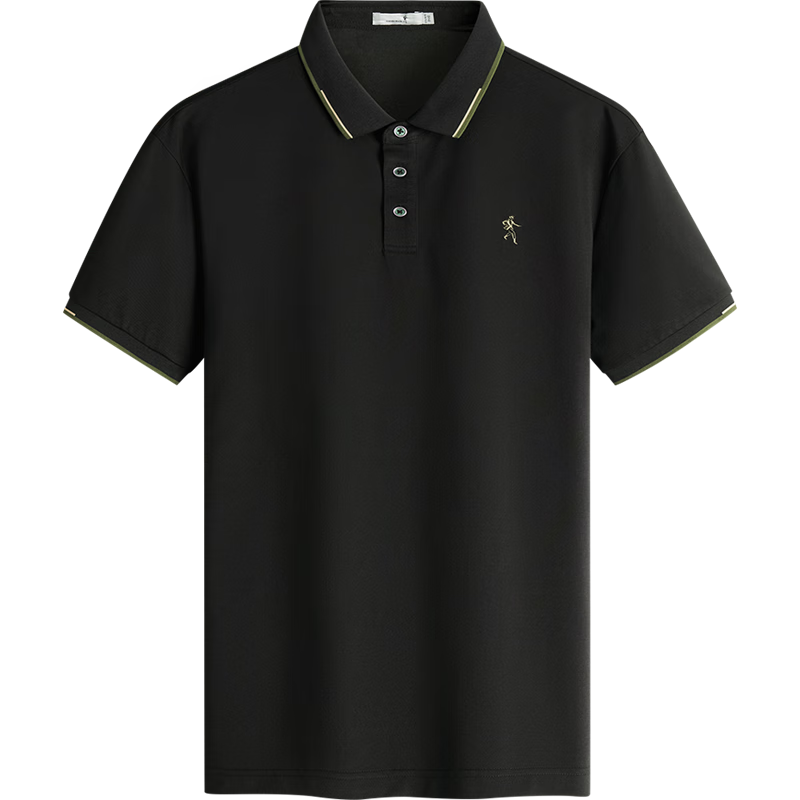 DANCING WOLVES [Slightly Stretchy And Easy-Care] Casual Commute Cool Smooth Breathable Men's Short-Sleeve POLO Shirt, 001 Black, Size 165