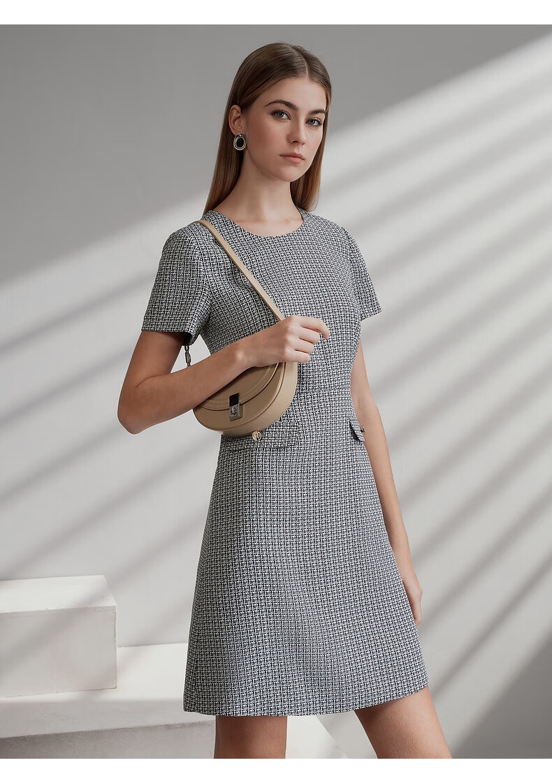 G2000 Coarse Floral Print/Mall-Matching Women's Clothing, Spring And Summer Elegant Chanel-Style Short-Sleeve Dress, Starlight White, L/38 6