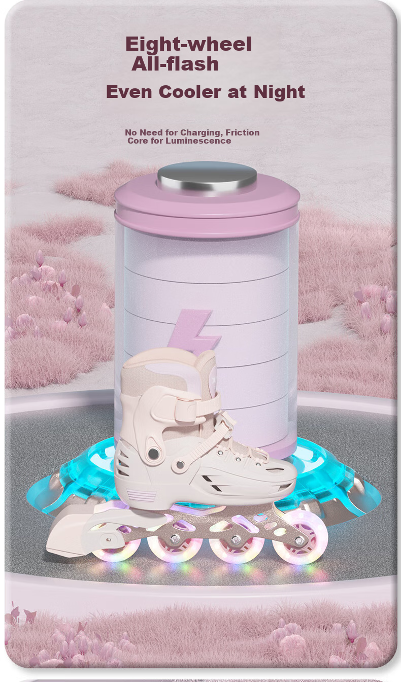 Huabu Roller Skates for Children, Girls' Professional Casual Inline Skates Set, Elementary And Middle School Roller Skates, Lilac Purple S 14
