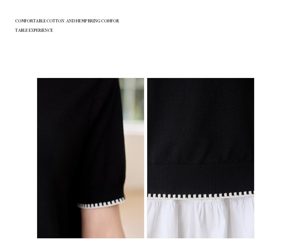 Chushen Summer Knitted Short-Sleeve T-Shirt for Women, Fashionable Round Neck Contrasting Color Design, Simple And Elegant Knitted Top Base Shirt S52T025 10