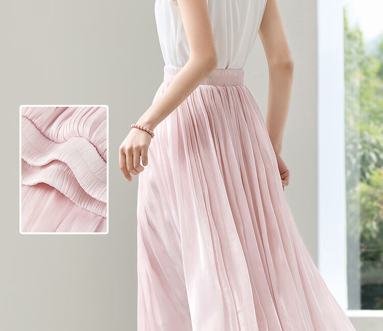 Shangdu Bila Light Luxury Draped A-Line Skirt for Women Summer High-End Slim Elegant Shimmer High Waist Mid-Length Skirt 4