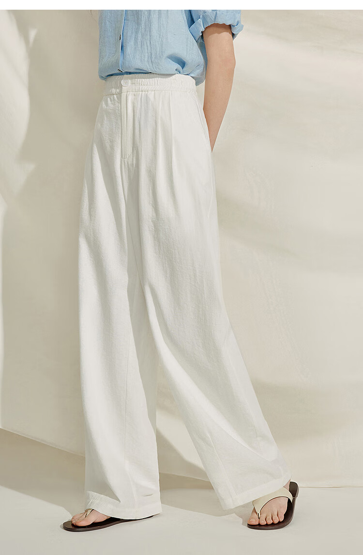 INMAN [Same As in Fashion Shows] French Draping Wide-Leg Straight Pants for Women, Summer 2026 Long Trousers, Pearl White, Size S 9