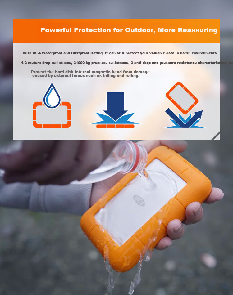 LaCie Rugged Mini Portable Hard Drive, 5TB Triple Protection Mechanical Hard Drive USB Type-C/USB3.2 Compatible with Mac, Small Footprint, Portable And Shockproof 5