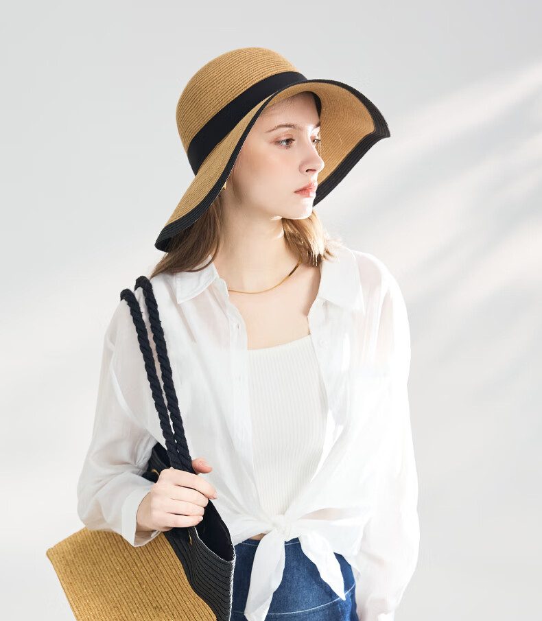 ELLE Sun Hat for Women, Face-Slimming Straw Hat, Summer Outdoor Wide-Brimmed Hat, Elegant Beach Vacation Gift 16