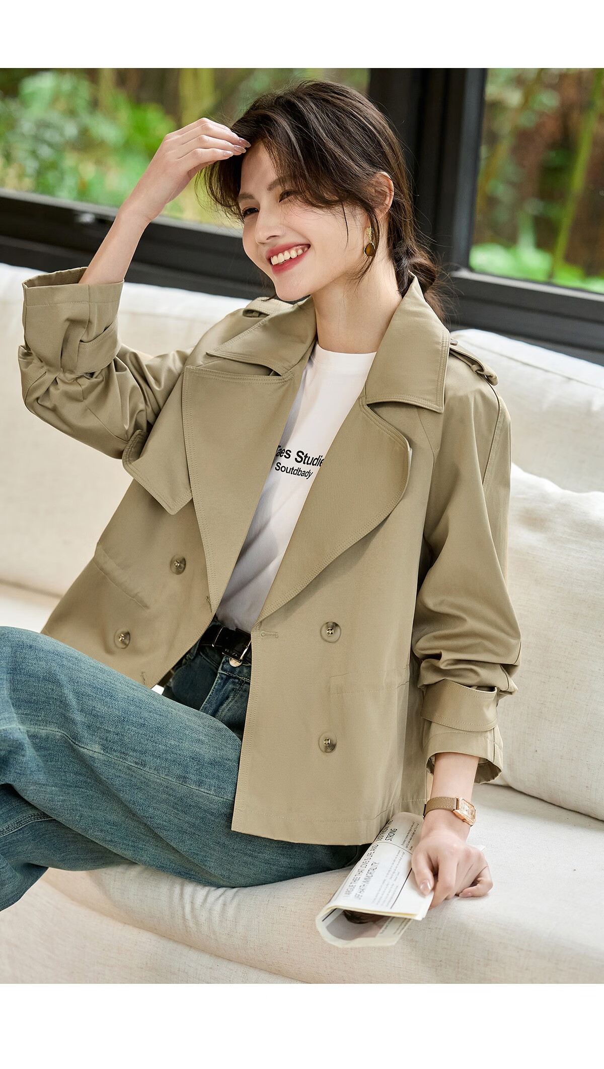 Taxiang British Style Short Windbreaker for Petite Women, Loose-Fitting Short Jacket, Versatile Casual Outerwear for Spring And Autumn, T51D025 17