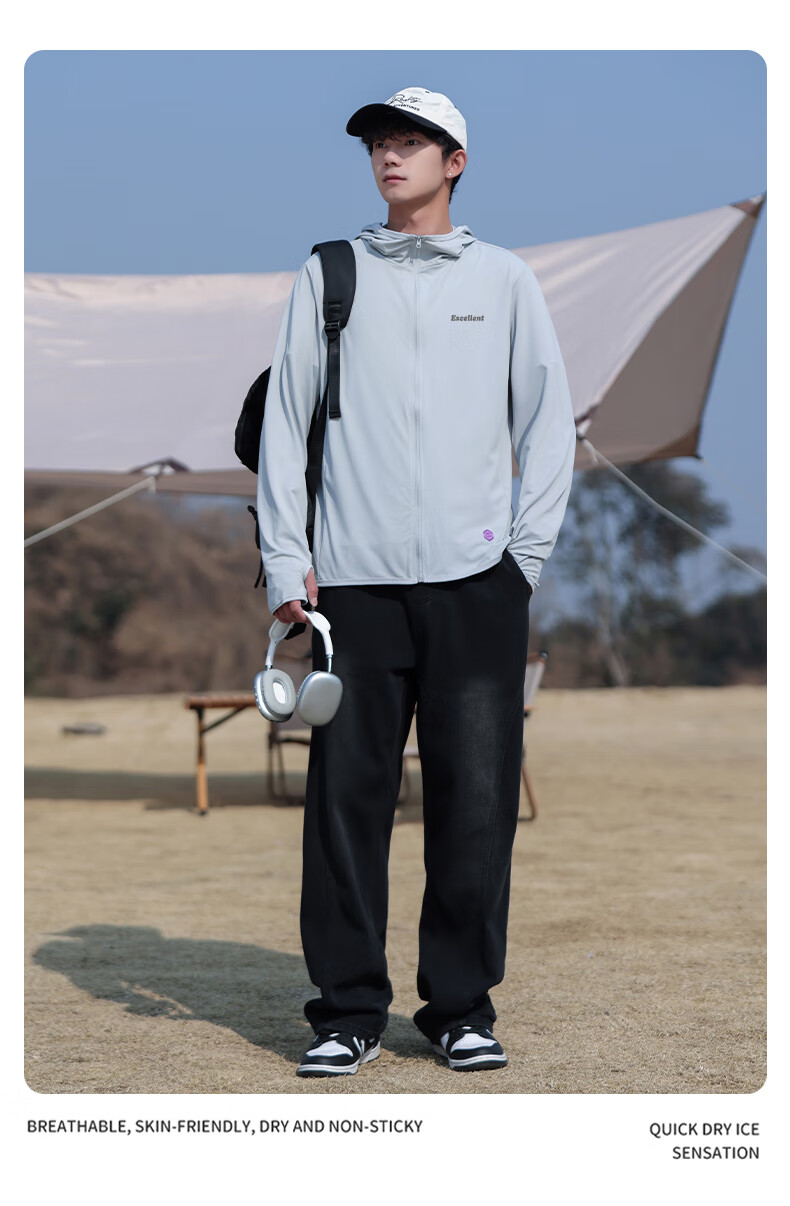 Huili Sun Protection Clothing for Men, Summer Ice Silk Sun Protection Garment for Men And Women, Lightweight Breathable Sunshade Clothing, Skin Coat Jacket, Gray, XL 9