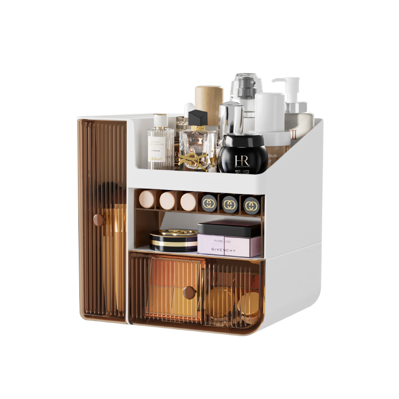 JD Original Cosmetic Storage Box, Desktop Organizer for Skincare, Lipstick And Face Mask Storage, Light Luxury White, 1 Piece