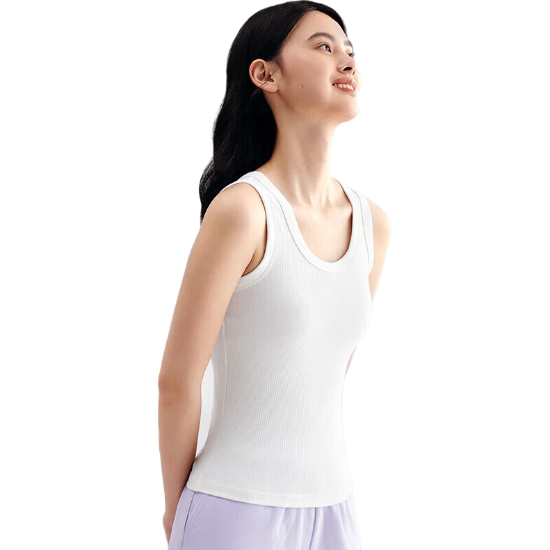 PurCotton Women's Summer Ribbed Knit Fitted Tank Top Vest Off-White XXL