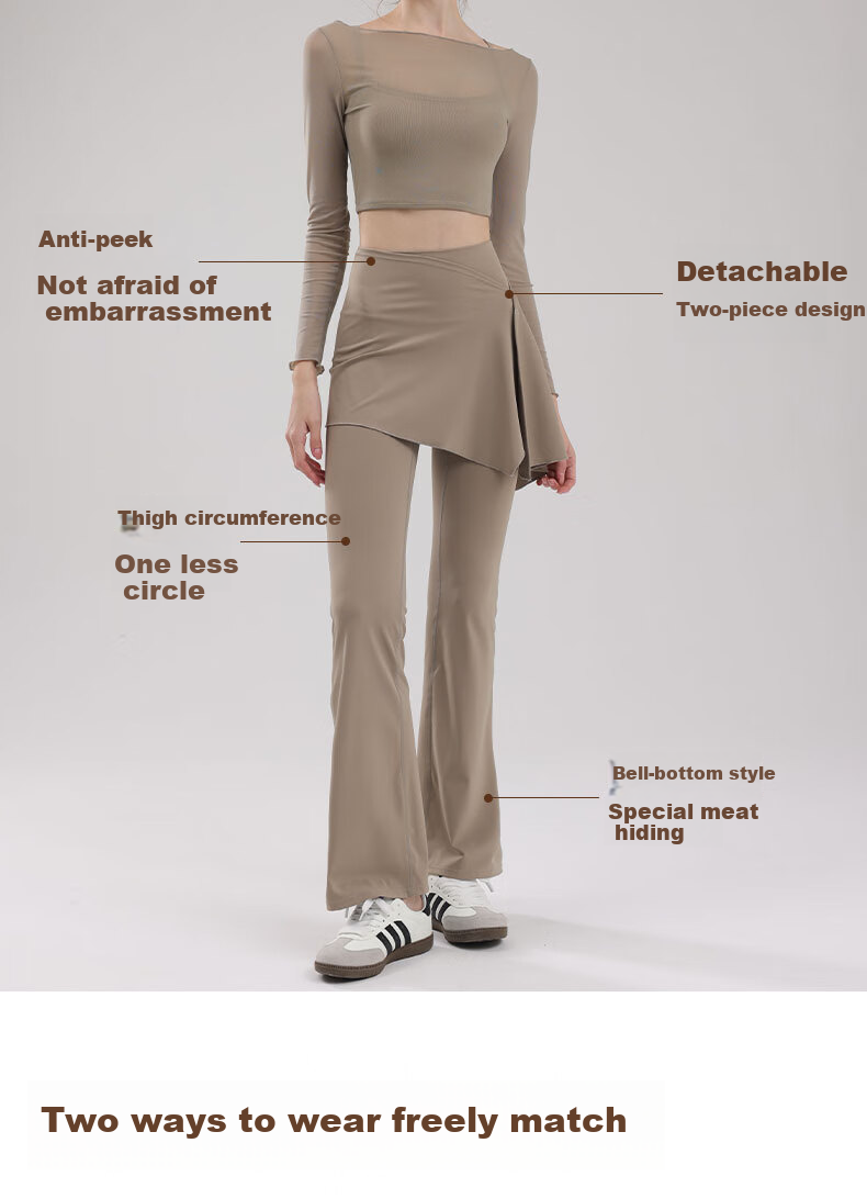 XUEXIMAN Two-Piece Set, Skirt Yoga Pants for Women, Spring And Autumn New Style, Butt-Lifting Pilates Training Sports, Slightly Flared Wide-Leg Fitness Pants 3