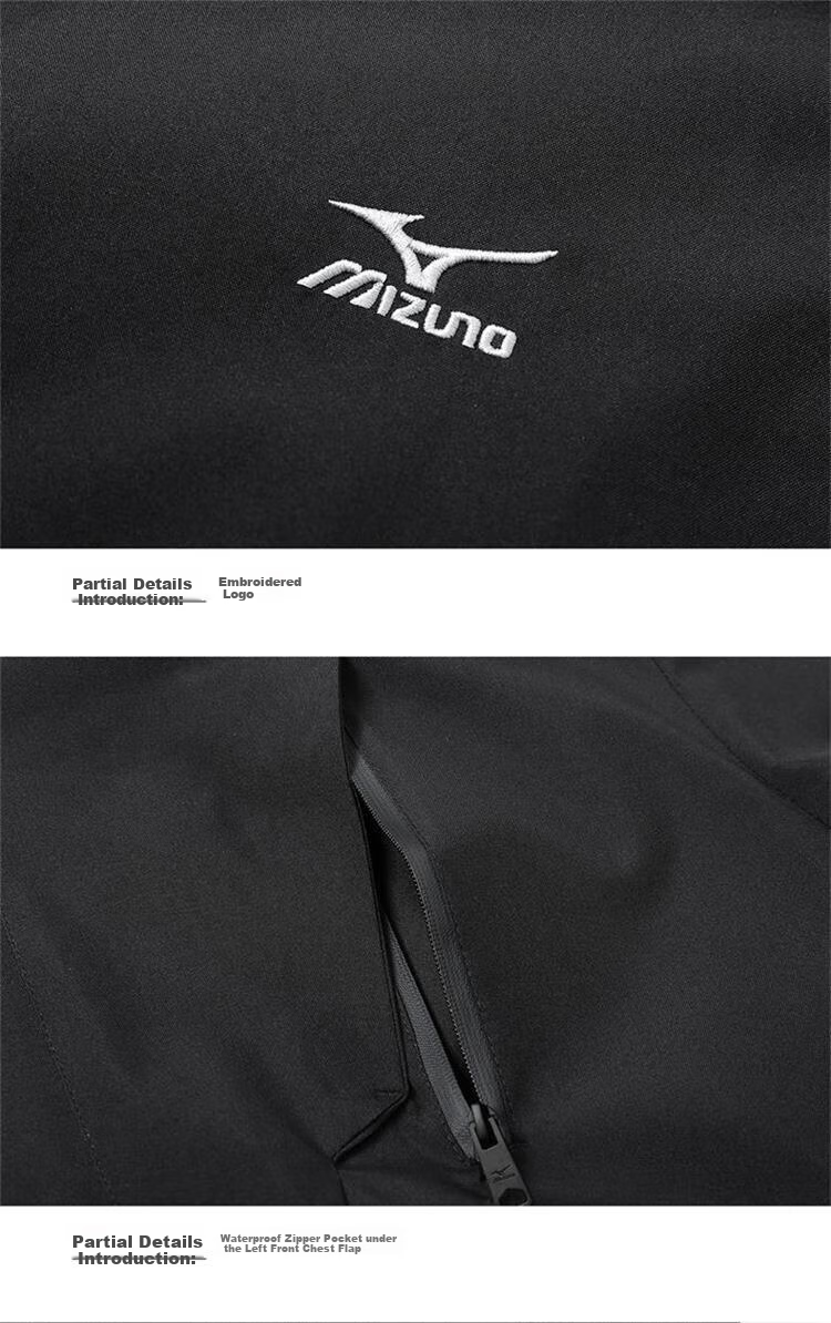 MIZUNO Outdoor Casual Jacket for Men, Windproof And Waterproof Hooded Woven Coat for Couples, Black, 2XL 14