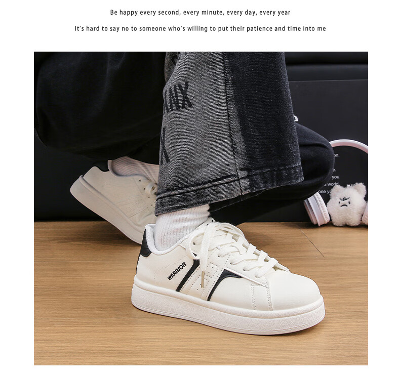 Warrior Women's White Sneakers 2026 Spring New Leather Thick Sole Platform Canvas Casual Sports Shoes 2