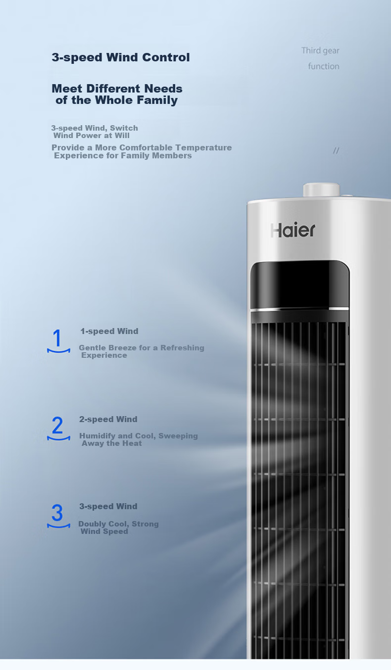 Haier Air Cooler, Home Cooling Fan, Quiet Electric Fan, Cold Air Machine, Water-Cooled Tower Fan, Humidifying Air Conditioner, Self-Operated Bladeless Fan, Powerful Cooling Mini Air Conditioner HFZ-J8625A 7