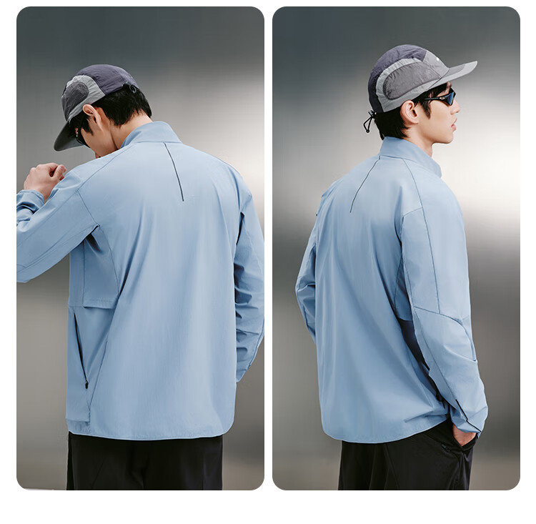JD Jingzao Men's Sports Jacket Stand Collar Spring Outdoor Running Lightweight Quick-Dry Breathable Top Light Blue 2XL 26