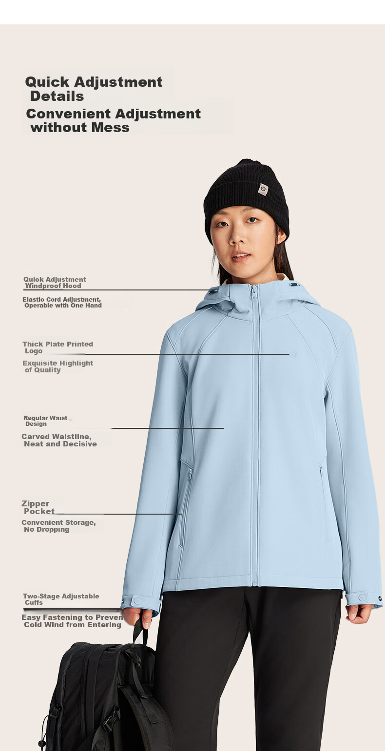 TECTOP Soft Shell Jacket, Fashionable Windproof Breathable Wear-Resistant Coat, Hooded Sports Windbreaker, Cloud Ink Black, M 11