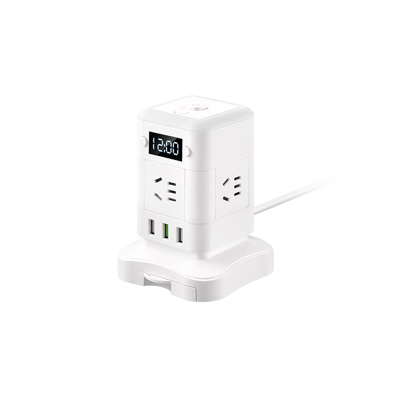 Sushiheermo [One Wireless Charging Layer + Clock] Tri-Color Warm Night Light Floor Socket - 3USB Desktop Charging Station, 0.8 Meter Power Strip, Multi-Functional All-In for Bedroom, Desk And Office