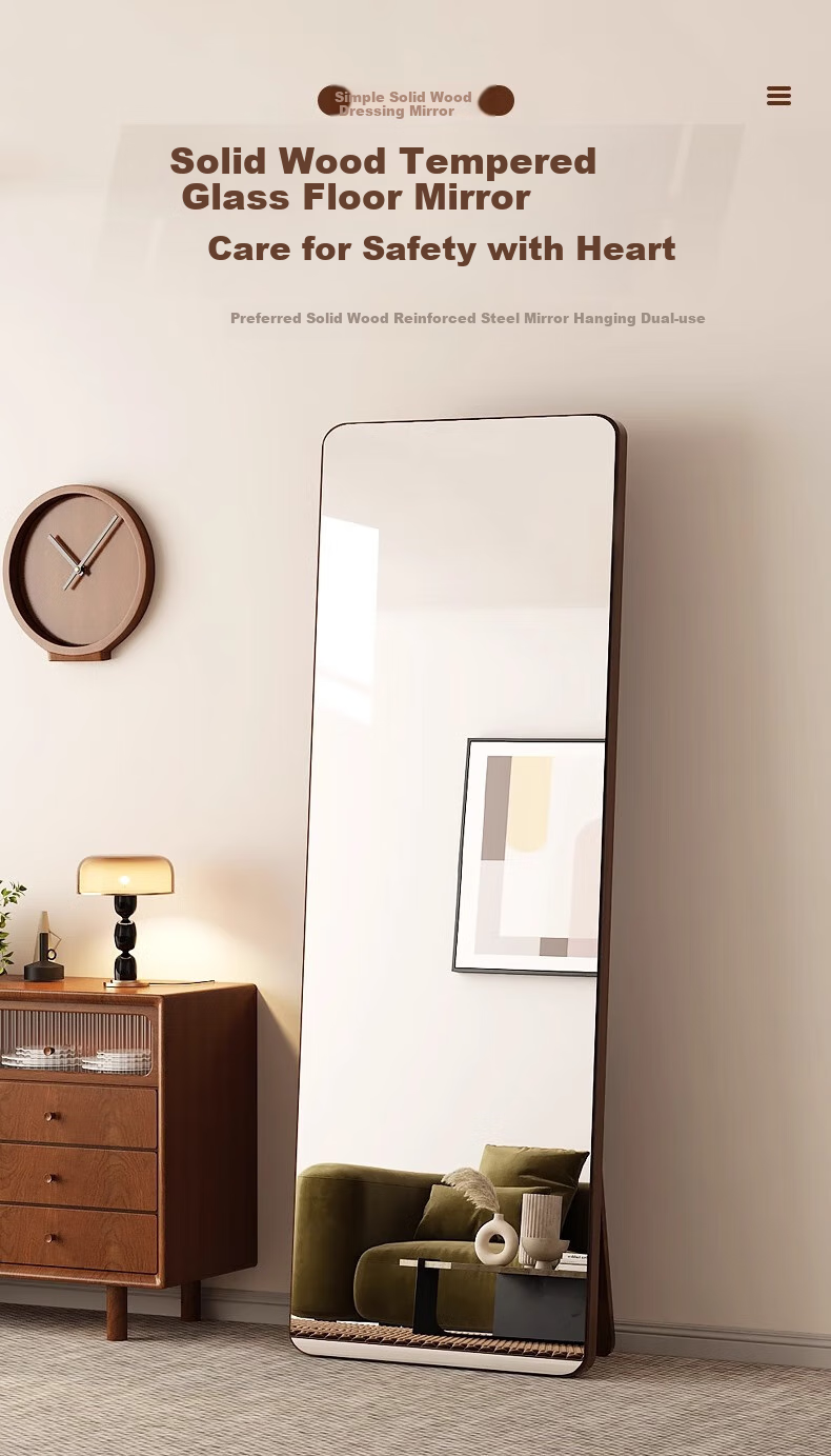 Qiyinge Solid Wood Full-Length Mirror, Floor-Standing Mirror for Home Use, Bedroom Dressing Mirror for Women, Fitting Room Mirror for Clothing Stores, Wall-Mounted Large Mirror 1