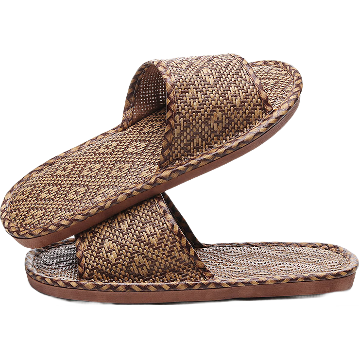 GUOLUOFEI Rattan Woven Slippers for Men And Women, Summer Grass Weave Bamboo Floor Soft Sole Non-Slip Men's Diamond Pattern Thick Sole 38/39