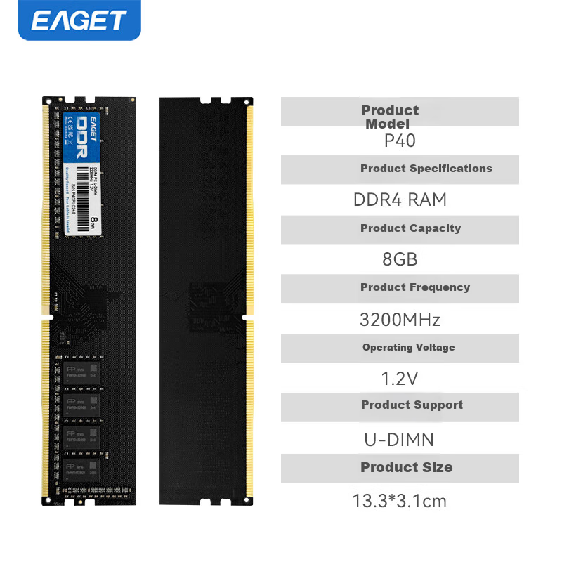 EAGET 16GB DDR4 3200MHz Desktop RAM Memory Module AI Computer Upgrade P40 Intel Compatible 6