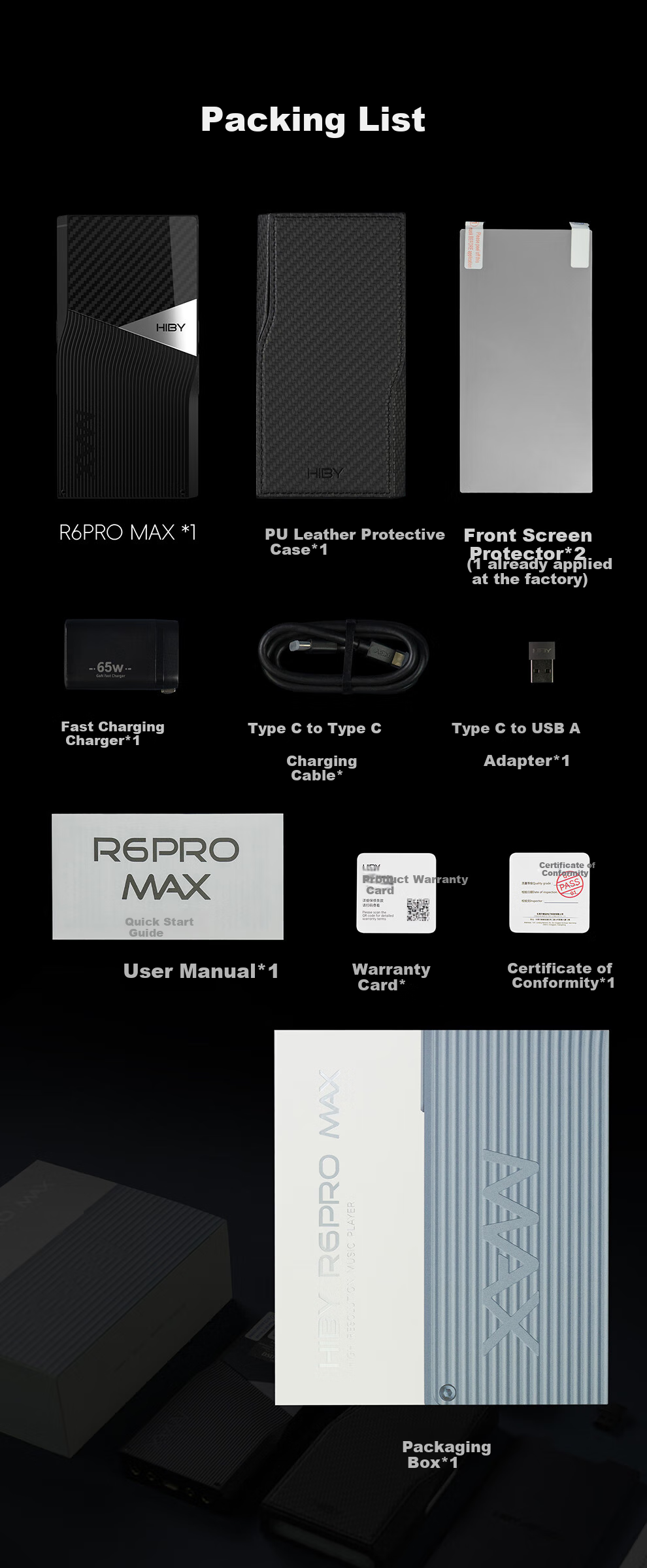 HiBy R6PRO MAX Android Player Music MP3 Large Screen WiFi Bidirectional Bluetooth HIFI Soundbar DSD Hard Decoding High-End 665 Black 18