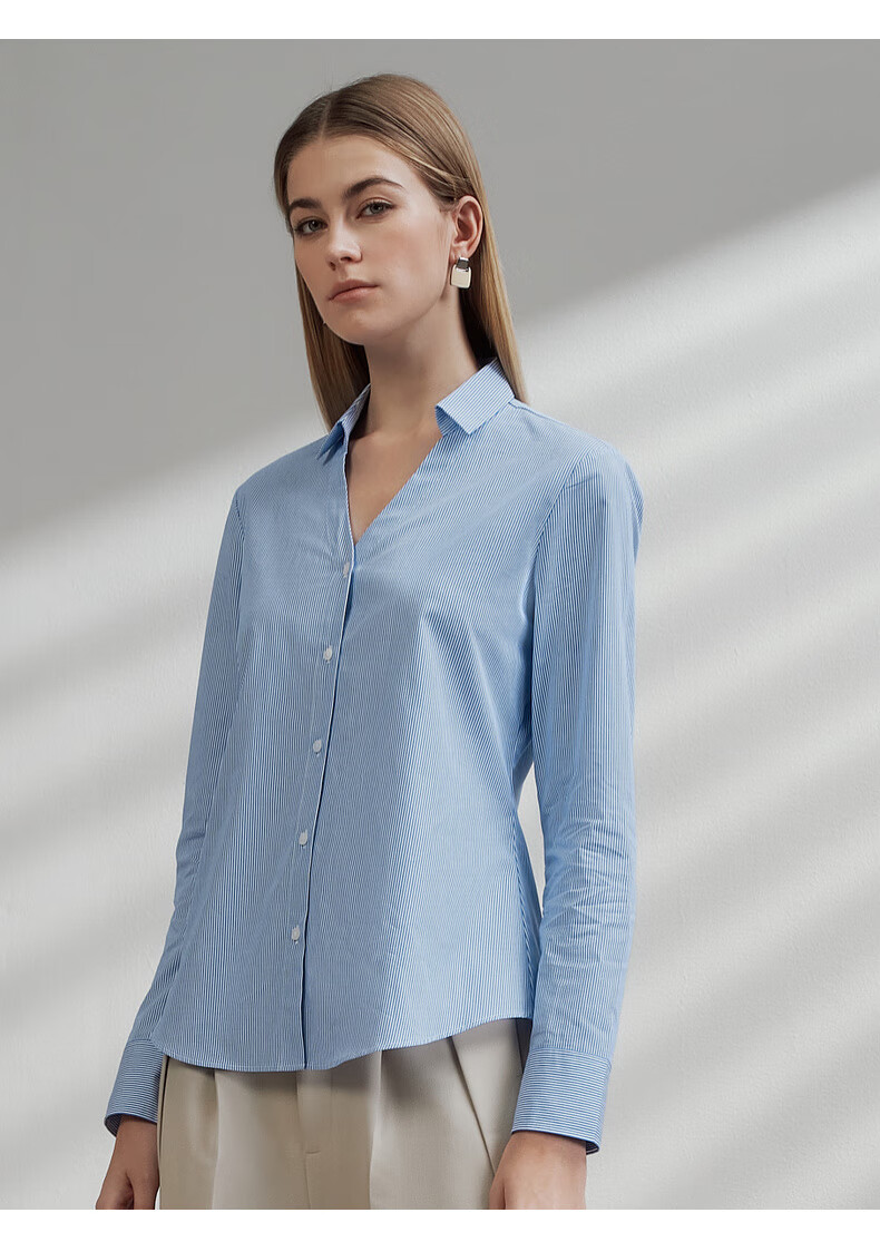 G2000 Women's Spring Summer Comfortable Cotton Striped Formal Long Sleeve Shirt Dark Blue Size 36 9