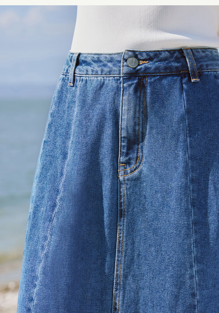 Inman French Style Denim Half Skirt for Women Summer Retro Mid-High Waist Premium A-Line Skirt Light Denim L 7