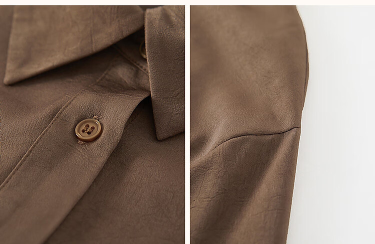 Dme [Four Seasons Wear] Spring Simple Style Commuter Shirt POLO Collar Wrinkled Shiny Texture Blouse Women's Top 13