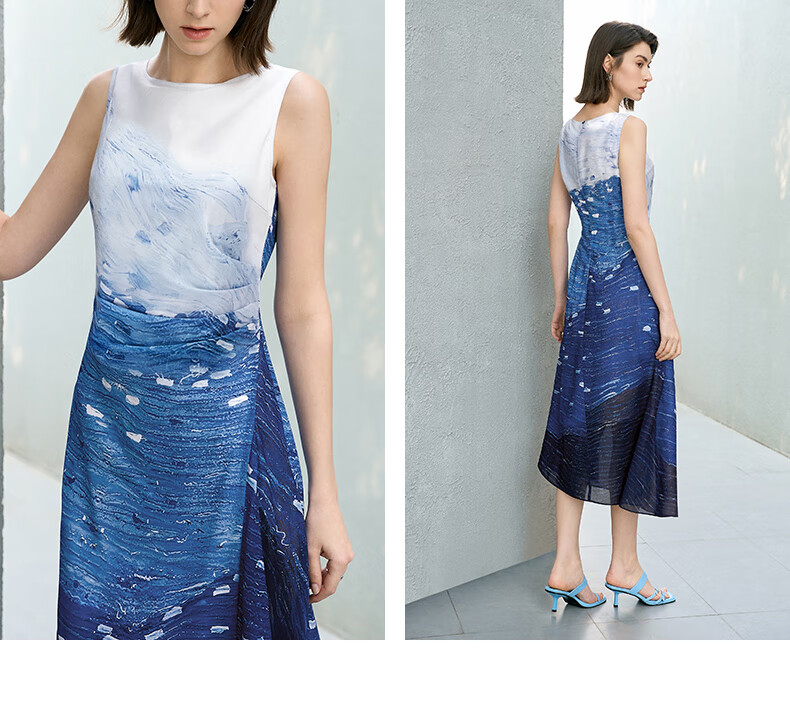Yanyu Colorblock Patchwork Dress Women 2025 Summer High-End Unique Design Elegant Long Dress Blue Floral L 17