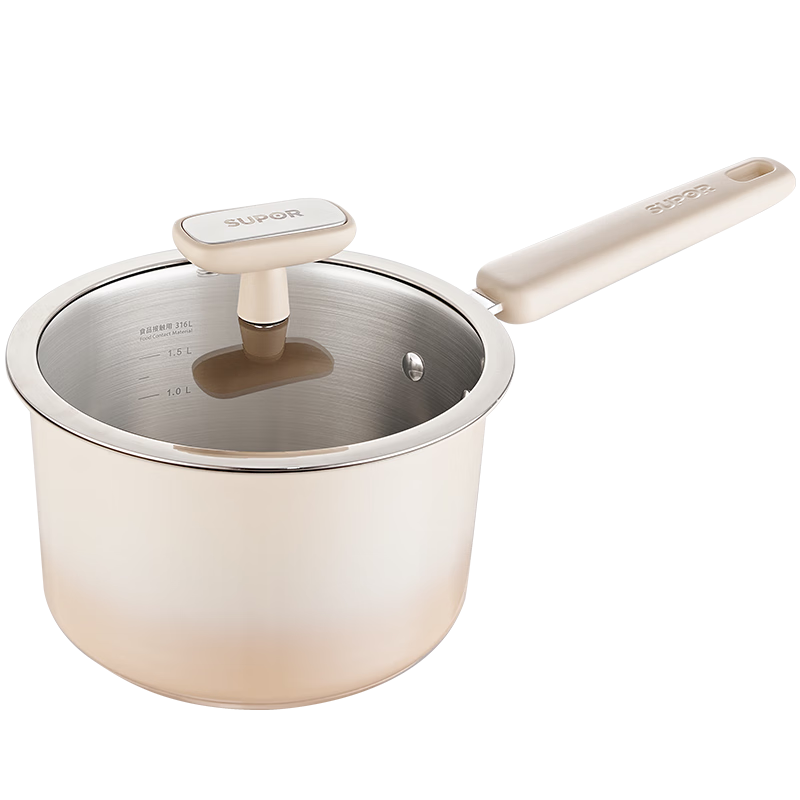 SUPOR Small Milk Pot, 316 Food-Grade Stainless Steel Ceramic Non-Stick Milk Pot, Baby Food Cooking Noodle Soup Hot Milk Pot, 18cm