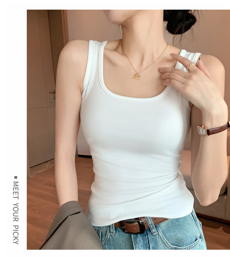 LangSha Wide Shoulder Strap Tank Top for Women 2025 New U-Neck Slim Fit Camisole Outerwear and Innerwear 4