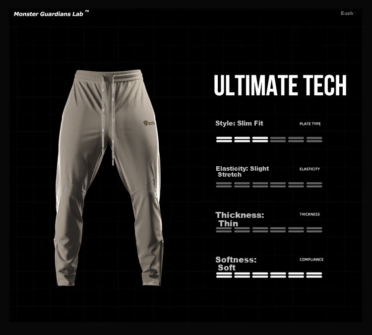 Monster Guardians Men's Sports Pants, Lightweight Breathable Quick-Dry Running Trousers, YKK Zipper Two-Tone Joggers, Khaki Color, Size M 9