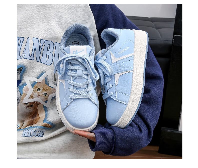 Warrior Women's White Sneakers 2026 Spring New Leather Thick Sole Platform Canvas Casual Sports Shoes 7