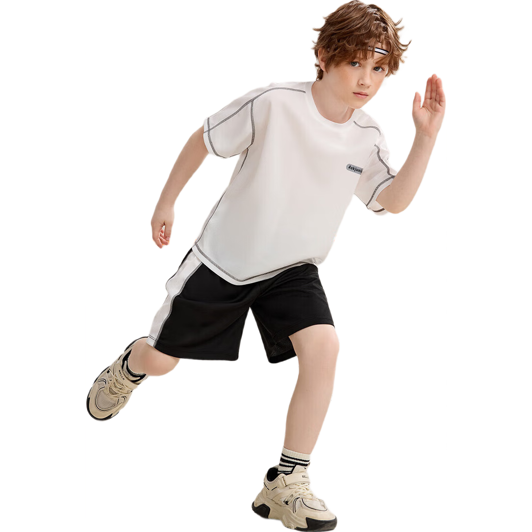 ASK JUNIOR Boys' Sports Set Summer Children's Lightweight Quick-Dry T-Shirt + Shorts Two-Piece Tennis Outfit for Older Kids 120