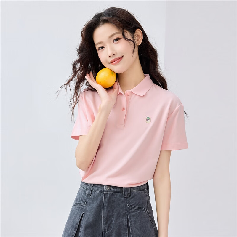 Giordano Women's Short-Sleeve Polo Shirt, Lycra Cotton Pique Fabric, Energetic Small Embroidery, Turn-Down Collar Top, 05315390