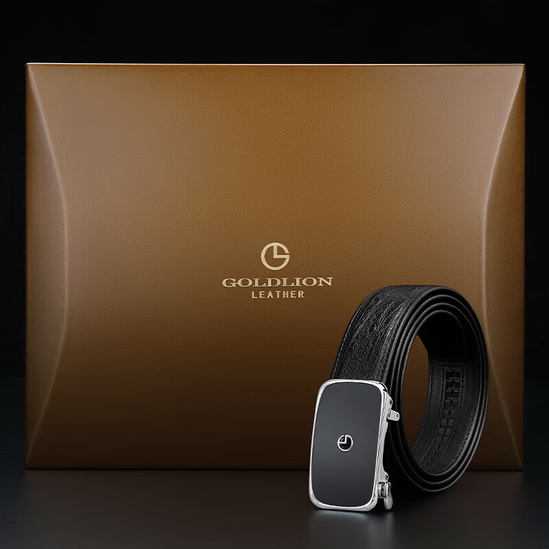 Ремень Goldlion с автоматической пряжкой, кожа страуса, подарочная коробка, мужской ремень, длина 130 см
