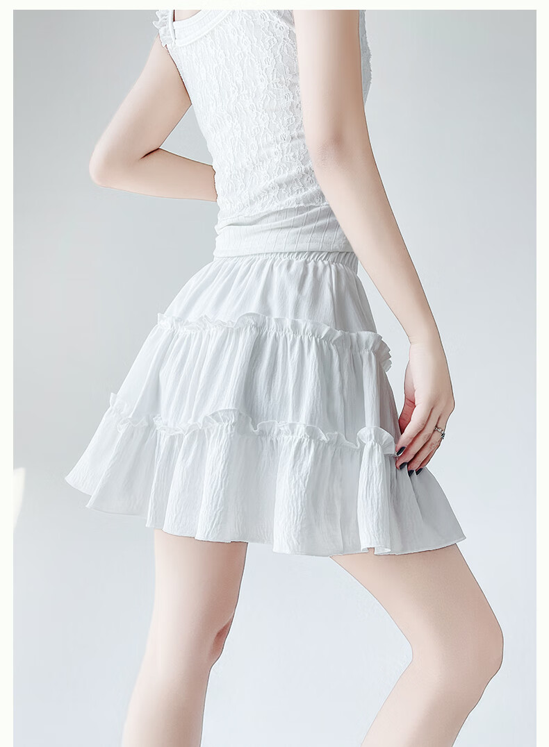 LangSha White Summer Skirt for Women High-Waist A-Line Ballet Style Puffy Cake Skirt with Anti-Exposure Lining 12