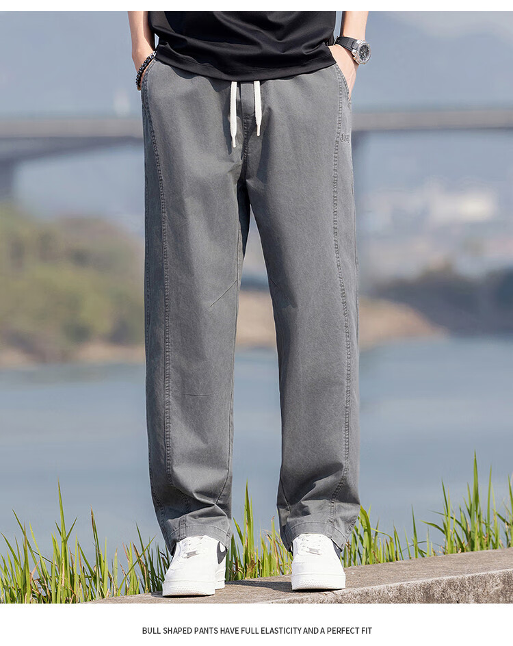 JEEP [Pure Cotton Lightweight] Straight-Leg Casual Pants for Men, 2026 Summer New Style Cargo Wide-Leg Trousers, Men's Long Pants 14
