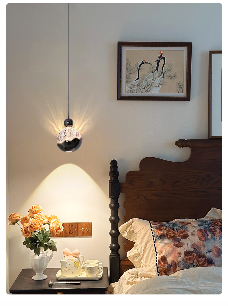 Dengling Bedroom Bedside Small Pendant Light Italian Light Luxury High-End Snow Mountain Neutral Light 4000K Ambient Pendant Wire Light 12